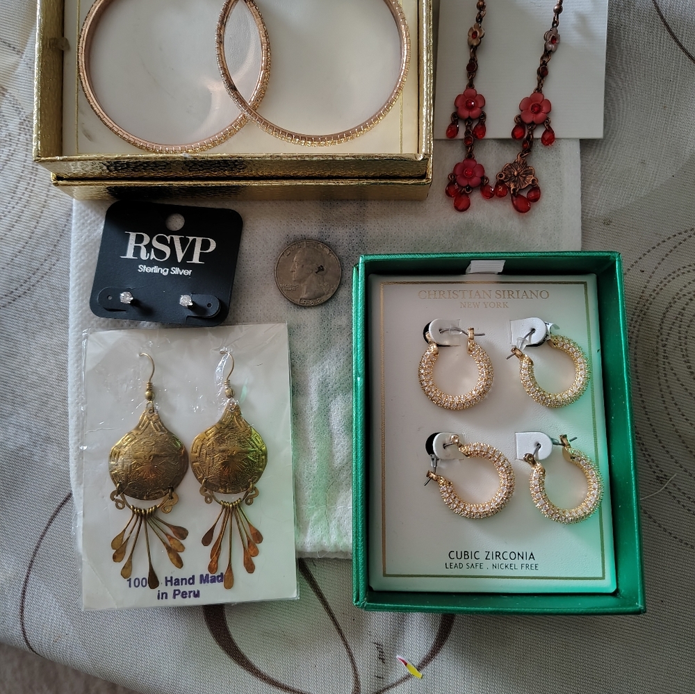 Christian Sirriano Gold Hoop Earrings (2 Pair) and 3 Other Pair Earrings NWT